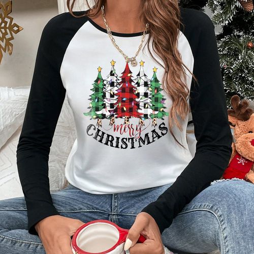 T-shirt à imprimé arbre Noël manches raglan - SHEIN - Modalova