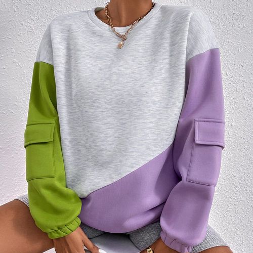 Sweat-shirt à blocs de couleurs poche à rabat - SHEIN - Modalova