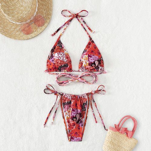Bikini triangulaire ras-du-cou à imprimé floral - SHEIN - Modalova
