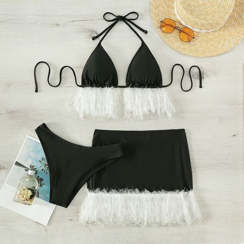 Bikini triangulaire ras-du-cou à franges avec jupe de plage - SHEIN - Modalova
