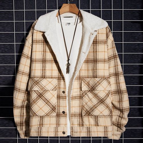 Manteau à carreaux à doublure en tissu duveteux poche à rabat (sans t-shirt) - SHEIN - Modalova