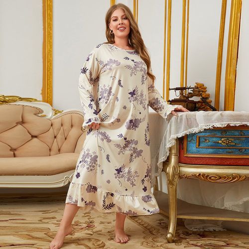 Robe de nuit à imprimé floral à manches évasées à volants - SHEIN - Modalova
