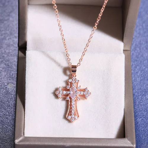 Collier zircone cubique à pendentif croix - SHEIN - Modalova