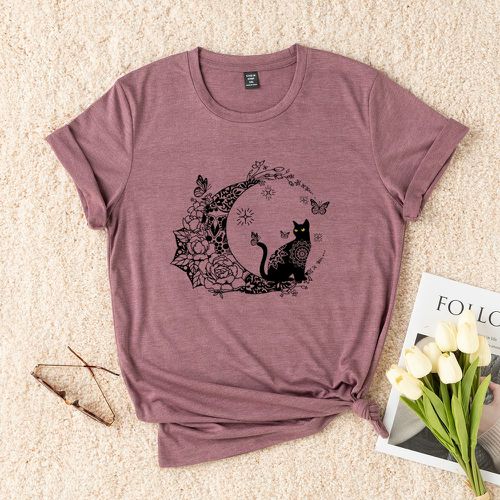 T-shirt chat et lune - SHEIN - Modalova