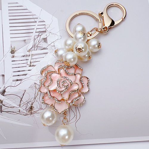 Porte-clés fausse perle & à strass à fleur - SHEIN - Modalova