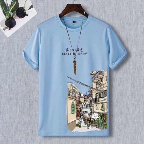 T-shirt à motif bâtiment et lettres - SHEIN - Modalova