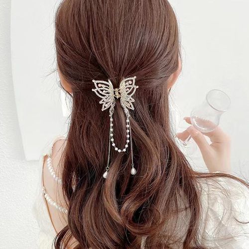 Griffe à cheveux fausse perle à franges à strass design papillon - SHEIN - Modalova