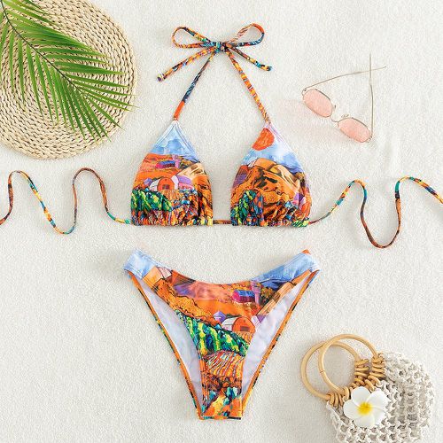 Bikini triangulaire ras-du-cou peinture à imprimé - SHEIN - Modalova