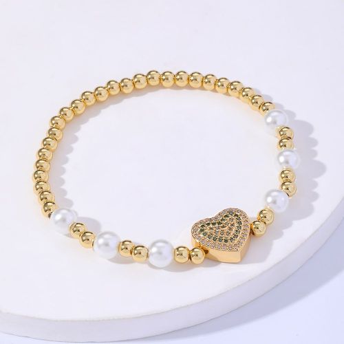 Bracelet zircone cubique à détail cœur et fausse perle - SHEIN - Modalova