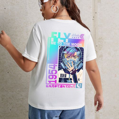 T-shirt à imprimé figure et japonais slogan - SHEIN - Modalova
