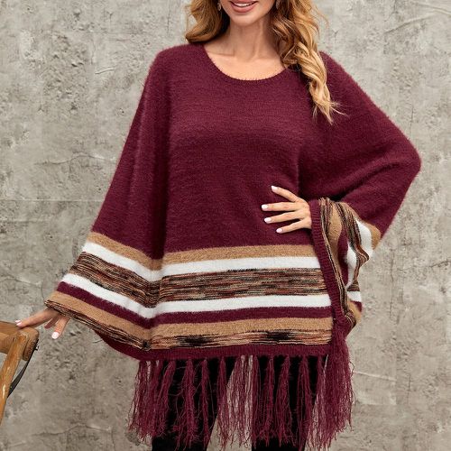 Poncho à rayures à franges en tricot - SHEIN - Modalova
