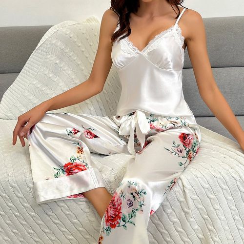Ensemble de pyjama à imprimé floral en dentelle en satin - SHEIN - Modalova