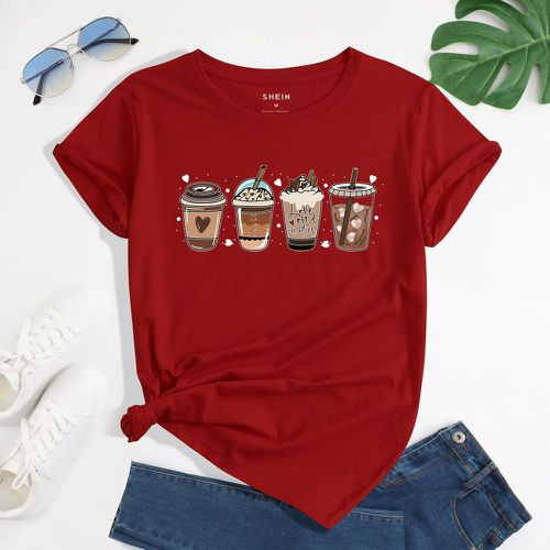 T-shirt à imprimé cœur et breuvages - SHEIN - Modalova