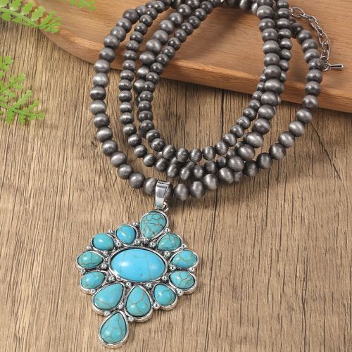 Collier à perles turquoise breloque - SHEIN - Modalova