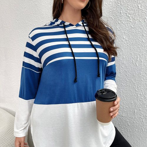 Sweat-shirt à capuche à rayures à blocs de couleurs à cordon - SHEIN - Modalova