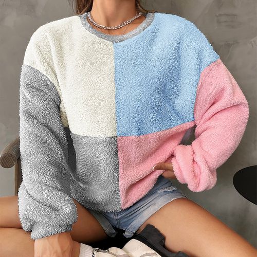 Sweat-shirt en tissu duveteux à blocs de couleurs - SHEIN - Modalova