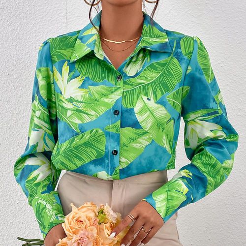 Chemise à imprimé tropical à bouton - SHEIN - Modalova