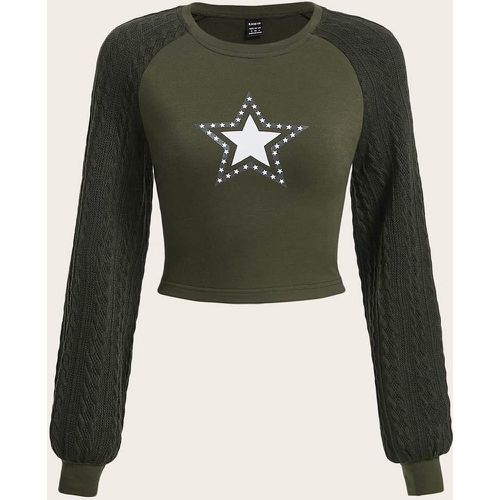 Sweat-shirt court grunge à imprimé étoile à manches raglan - SHEIN - Modalova
