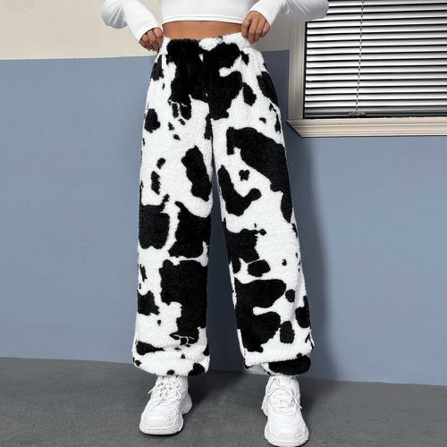 Pantalon à imprimé vache taille élastique en tissu duveteux - SHEIN - Modalova