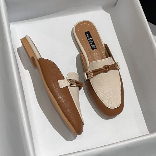Bicolore À Nœud Mules Plates , Élégant Contrastant Couleur À Nœud Mules Chaussures À Talons Hauts - SHEIN - Modalova