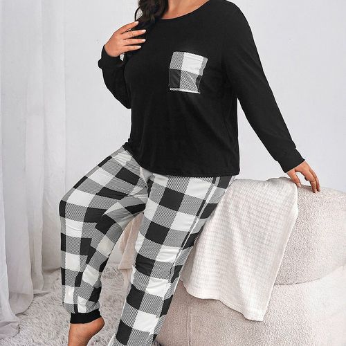 Ensemble pyjama pantalon & t-shirt à carreaux avec poche - SHEIN - Modalova