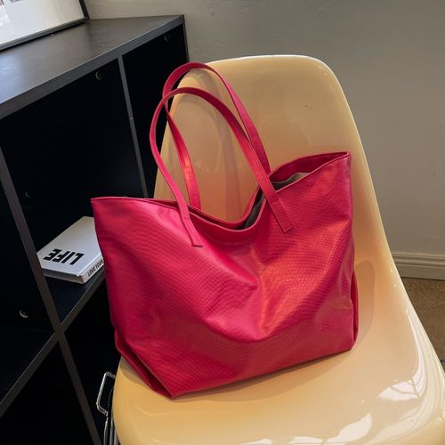 Sac fourre-tout d'épaule rose fluo en relief de python - SHEIN - Modalova