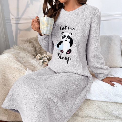 Robe de nuit panda & à broderie en flanelle - SHEIN - Modalova