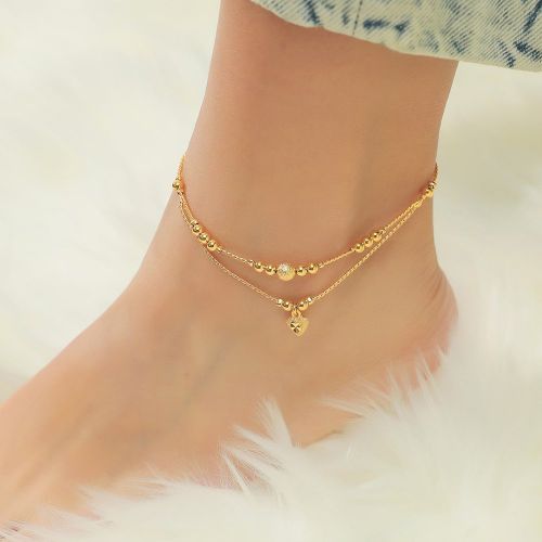 Pièce Bracelet de cheville élégant en forme de cœur avec double perle, plaqué or 24 carats, convient pour le port quotidien des s et comme cadeau - SHEIN - Modalova