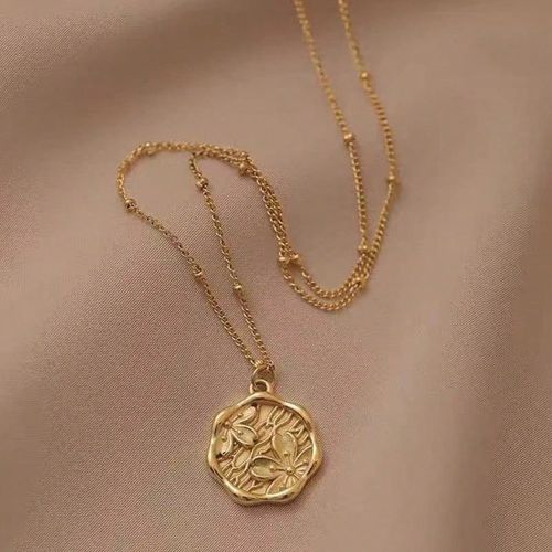 Pièce rond Assiette fleur de pêche Collier avec pendentif ne se décolore pas - SHEIN - Modalova