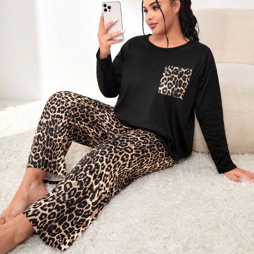 Ensemble pyjama avec poche imprimé léopard - SHEIN - Modalova