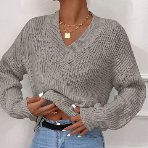 Pull Col En V Épaule tombante - SHEIN - Modalova
