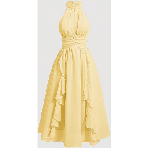 Robe d'été rose avec col ras-du-cou à volants, taille froncée - SHEIN - Modalova