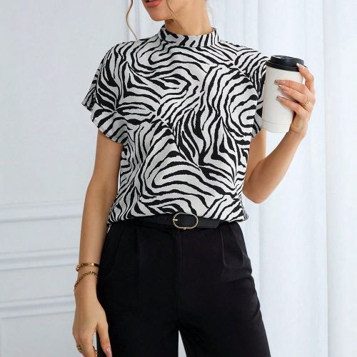 Chemise à imprimé léopard pour le travail. Chemise à imprimé léopard avec large encolure pour l'été - SHEIN - Modalova