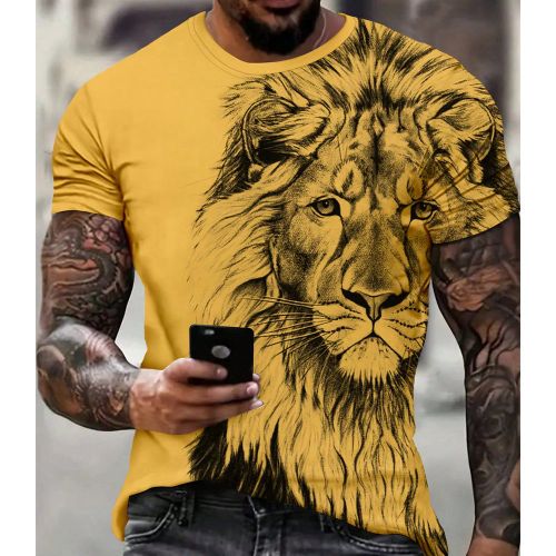 T-shirt D'été À Manches Courtes Sportif Et Décontracté Imprimé Lions - SHEIN - Modalova