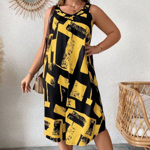Robe d'été grande taille mode colorblockée et imprimée sans manches - SHEIN - Modalova