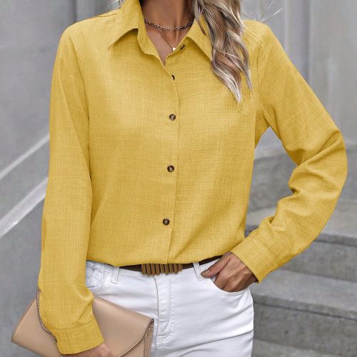 Chemise décontractée à manches longues à simple boutonnage pour port quotidiens - SHEIN - Modalova