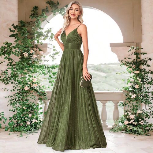 Robe de soirée longue plissée à taille haute et dos nu, robe de cérémonie convenant pour cocktail, mariage, banquet, invité de mariage - SHEIN - Modalova