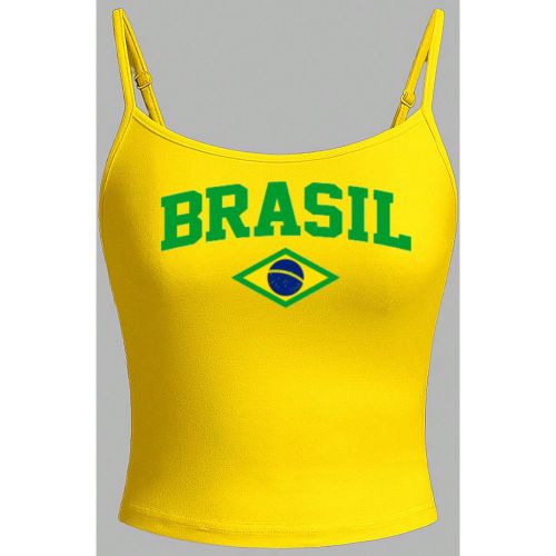 Haut de camisole serré décontracté et sexy imprimé avec motif brésilien en jaune, convient pour l'été - SHEIN - Modalova