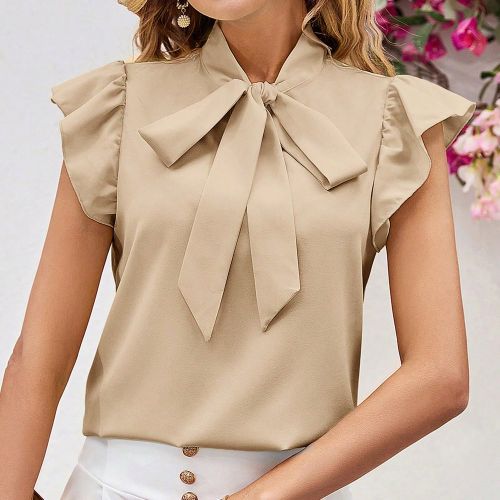 Blouse jaune d'été décontractées avec nœud papillon et manches courtes - SHEIN - Modalova