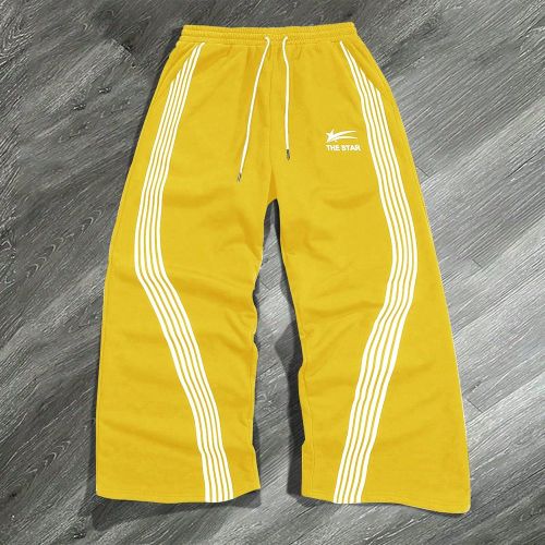 Pantalon décontracté longs avec cordon de serrage, patchwork à rayures et imprimé lettres. Convient pour les raves et la rentrée scolaire - SHEIN - Modalova