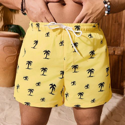 Short de plages à taille coulissante avec imprimé arbre de noix de coco, style hawaïen - SHEIN - Modalova