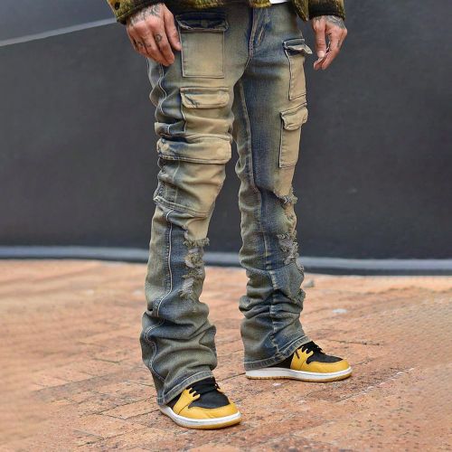 Jeans cargo pattes d'éléphant délavés et déchiréss - SHEIN - Modalova