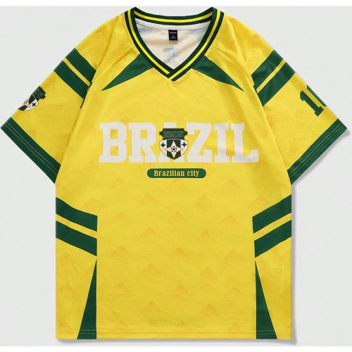 T-shirt de sport à manches courtes avec imprimé lettres, équipe de football du Brésil - SHEIN - Modalova