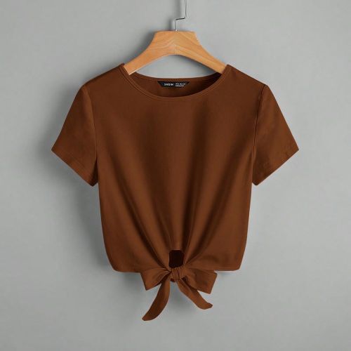 T-shirt unicolore avec nœud - SHEIN - Modalova