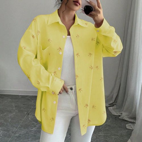 Chemise décontractée à manches longues avec boutons devant et imprimé nœud jaune - SHEIN - Modalova