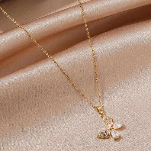 Pièce Collier mode en acier inoxydable zircone cubique à pendentif papillon pour décoration quotidienne - SHEIN - Modalova
