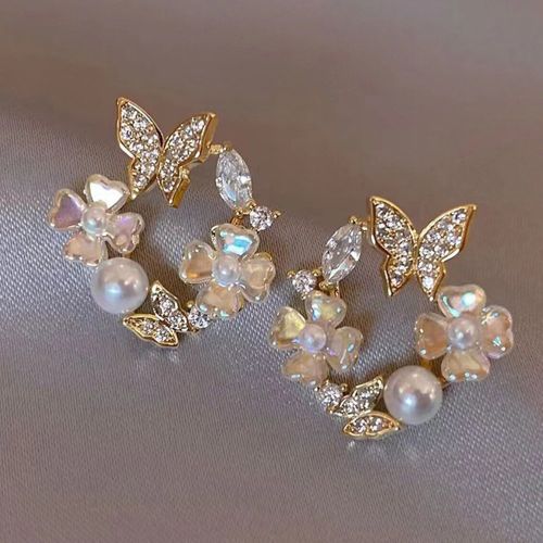 Paire de boucles d'oreilles à motifs de papillon et de fleur, délicates et élégantes, dans des tons frais,s pour la Saint-Valentin - SHEIN - Modalova