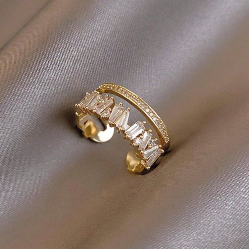 Pièce Bague ouverte asymétrique à double couche délicate avec incrustation de cubic zirconia cubique - SHEIN - Modalova