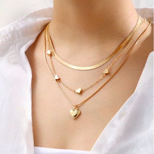 Pièces/Set Collier pendentif en forme de cœurs, design unique, multicouche, chaîne de collerette, chaîne de luxe en os de serpent pour la Saint-Va - SHEIN - Modalova