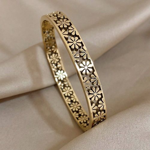 Pièce Bracelet fleur ajourés et adolescentes, en acier inoxydable couleur or, bracelet de fête, cadeau de bijoux pour la Saint-Valentin - SHEIN - Modalova
